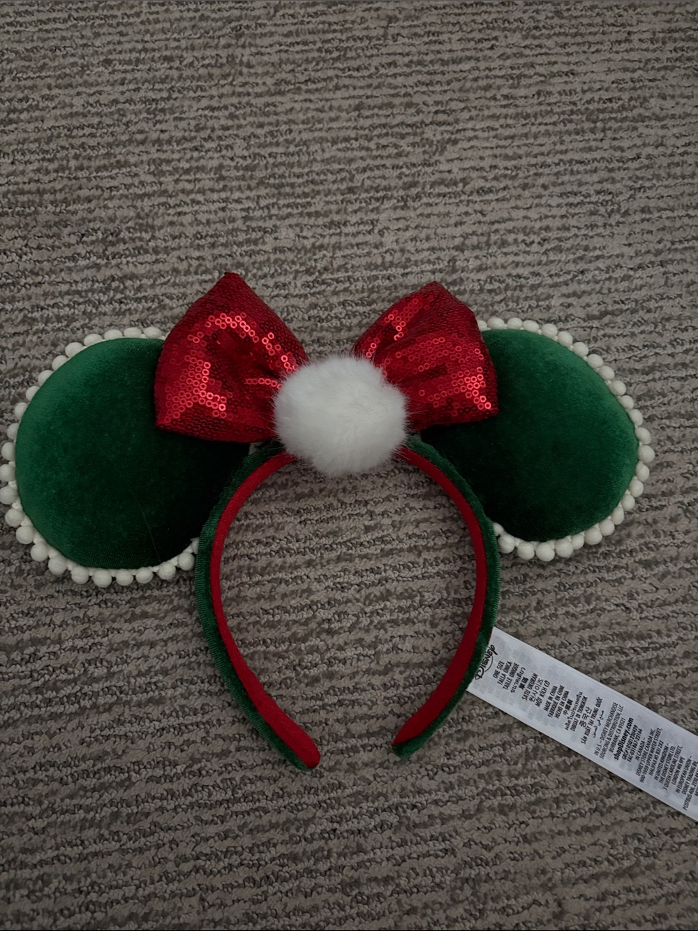 Disney Green Velvet and Red Sequin Holiday Minnie Ears Headband